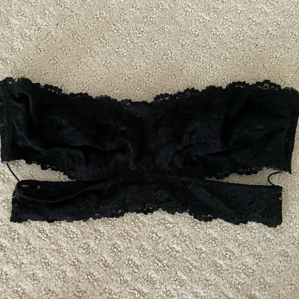 Free People black strapless lace bralette